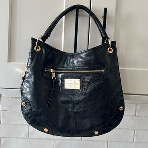 Gianni Bini Hobo Purse Black Faux Leather Gold-Tone Handbag Magnetic Closure EUC